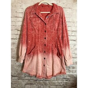 White Birch Corduroy Shacket Womens Medium Rust Orange Tie Dye Ombre Boho Hippie